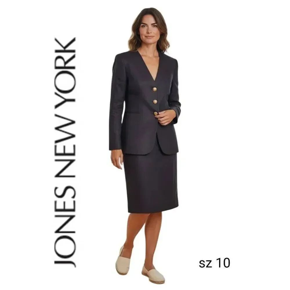 Jones New York Navy Skirt Suit with Gold Buttons - Picture 14 of 14